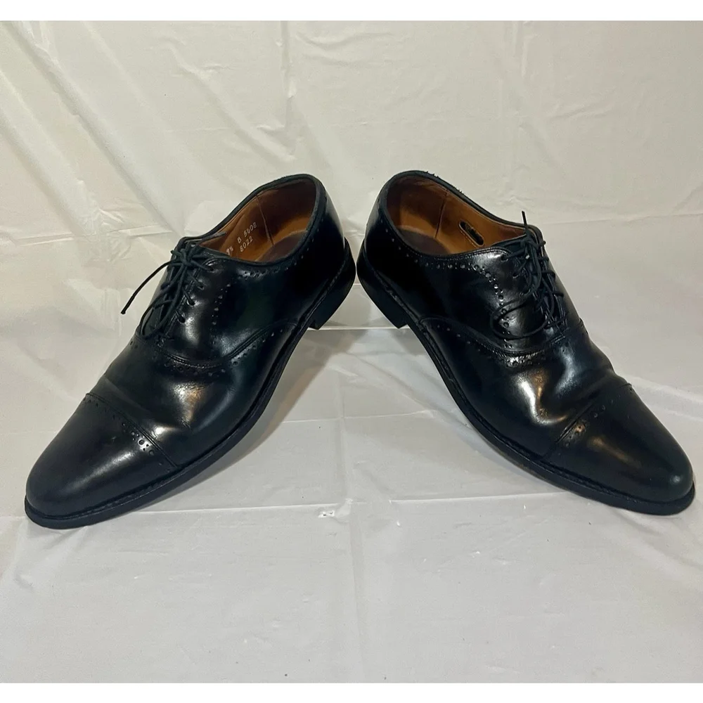 Allen Edmonds 9.5 B Mens Dress Shoes Hale Black Leather Brocade Oxfords ($425) - Picture 6 of 15